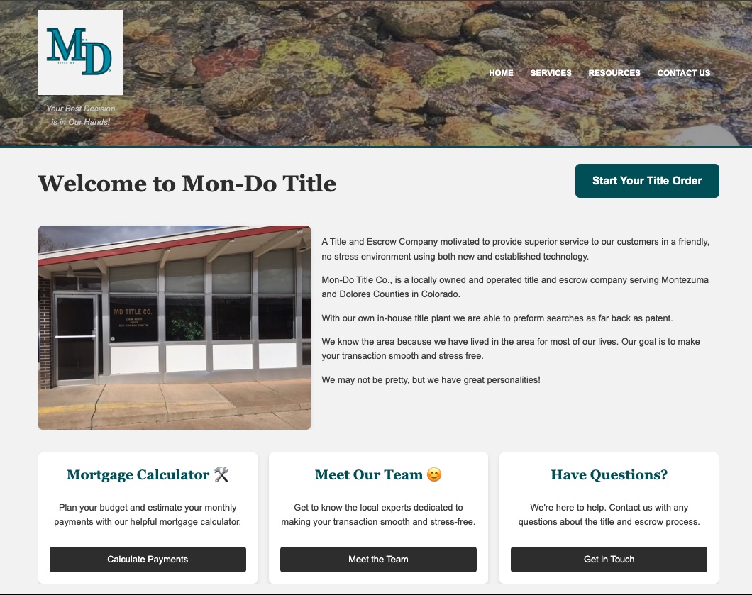 Screenshot of the new MonDo Title Co. website