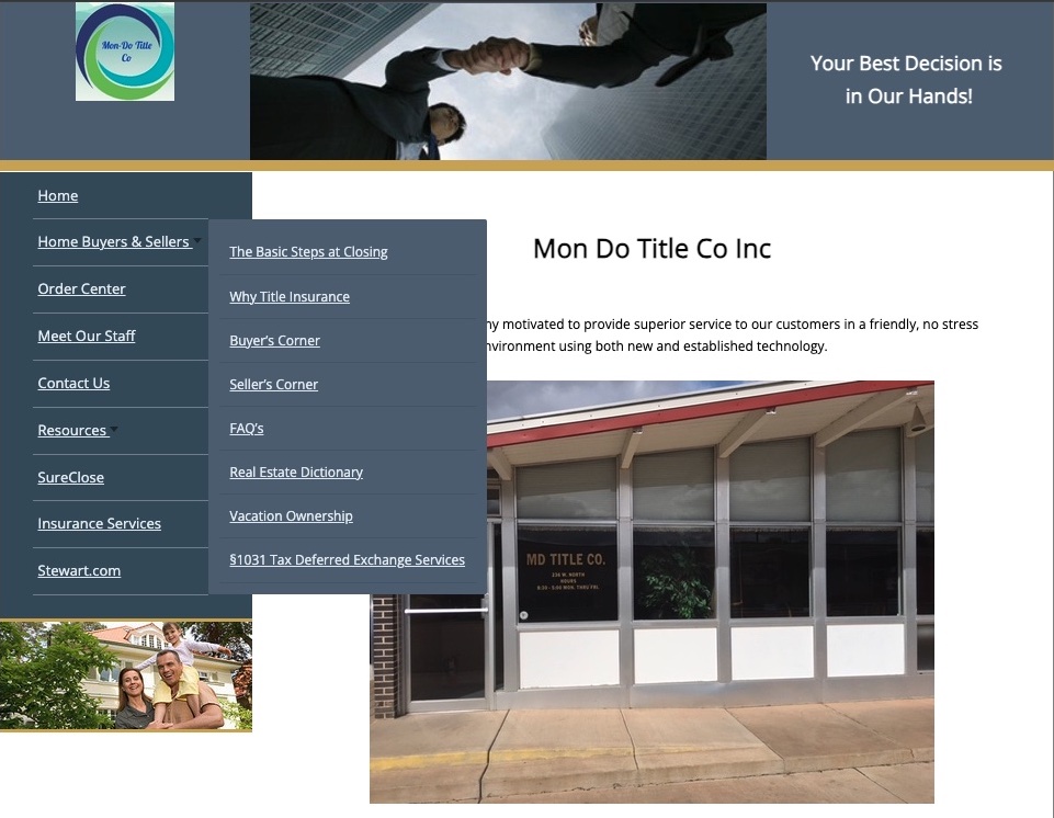 Screenshot of the old MonDo Title Co. website